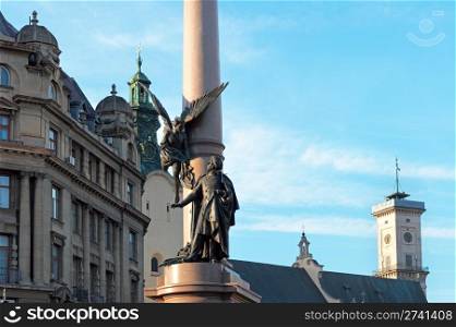 Poet Adam Mickevich monument in Lviv City (Ukraine). Six shots composite picture.