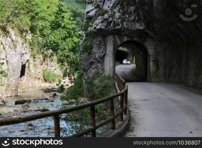 POGANOVO, SERBIA - AUGUST 16, 2019: The vehicular tunnel near Poganovo village in Serbia
