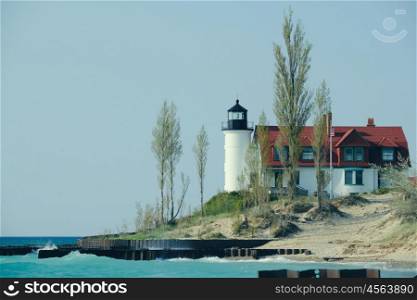 Point Betsie Lighthouse, built in 1858, Lake Michigan, MI, USA