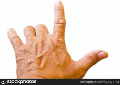 point finger from adult on white background