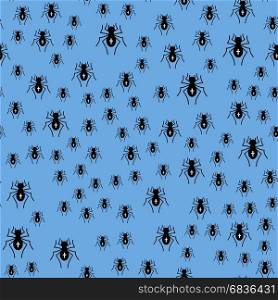 Poisonous Spider Seamless Pattern on Blue Background. Poisonous Spider Seamless Pattern
