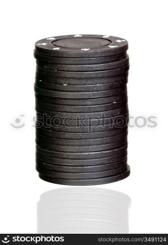 Poker black chips isolated ona a over white background