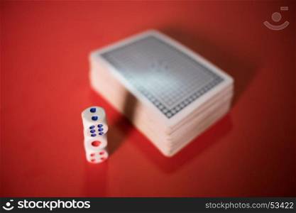 poker cards and dices on table.