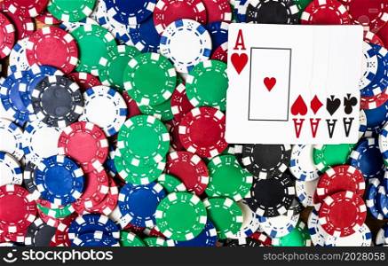 Poker chips and poker cards background. Casino concept for business, risk, chance, good luck or gambling