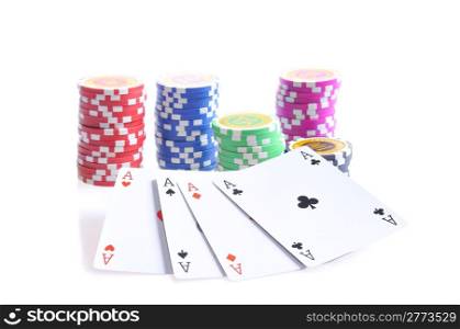 Poker chips isolated on a white background.