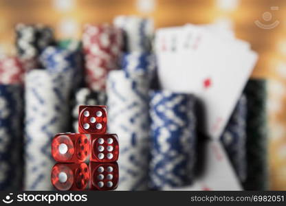 Poker Chips on gaming table