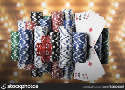 Poker Chips on gaming table