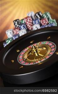 Poker Chips on gaming table, roulette