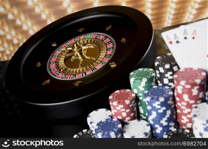 Poker Chips on gaming table, roulette