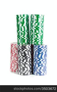 poker chips on white background