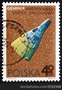 POLAND - CIRCA 1966: a stamp printed in the Poland shows Gemini, American Spacecraft, circa 1966