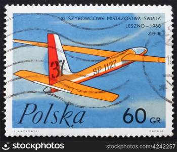 POLAND - CIRCA 1968: a stamp printed in the Poland shows Zephyr, Polish Glider, circa 1968