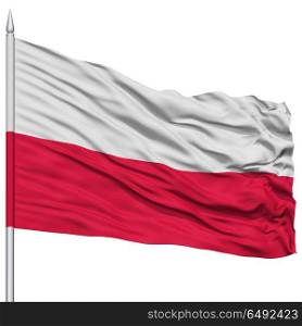 Poland Flag on Flagpole , 3D Rendering, Isolated on White Background