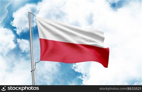 Poland Islands flag waving on sky background. 3D Rendering