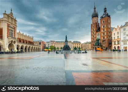 Poland, the center of Krakow, the main attractions of the city o. Poland, the center of Krakow, the main attractions of the city on a cloudy day
