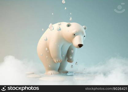 Polar bear are wet and melting due to global warming. Ai generated.
