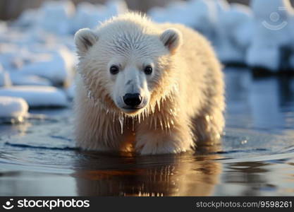 Polar bear cub in water