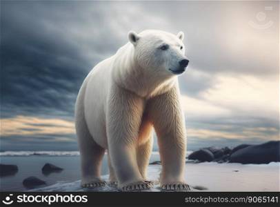 Polar bear, full body, front view. Looking straight. Northern wildlife. Generative AI.. Polar bear, full body, front view. Looking straight. Northern wildlife. Generative AI