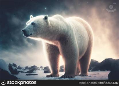 Polar bear, full body. Looking left. Northern wildlife. Generative AI.. Polar bear, full body. Looking left. Northern wildlife. Generative AI