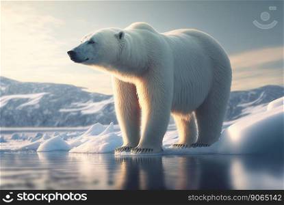 Polar bear, full body. Looking left. Northern wildlife. Generative AI.. Polar bear, full body. Looking left. Northern wildlife. Generative AI