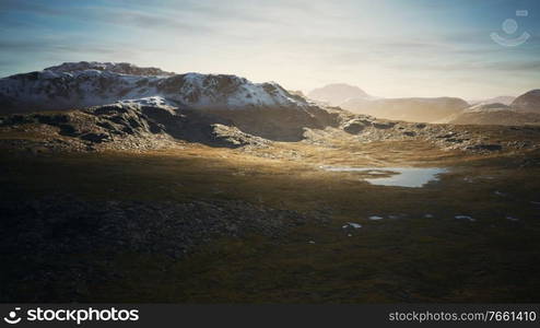 polar Ural mountain and fields