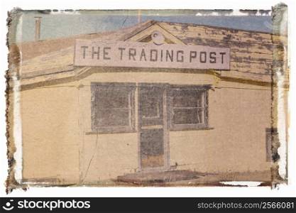 Polaroid transfer of old trading post in Utah.