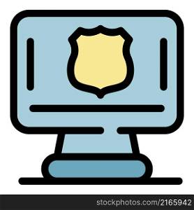 Police computer icon. Outline police computer vector icon color flat isolated. Police computer icon color outline vector