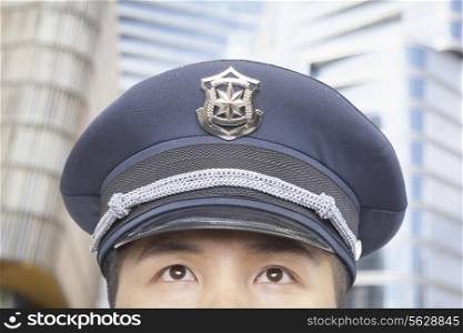 Police Officer, Half Face, Looking Up