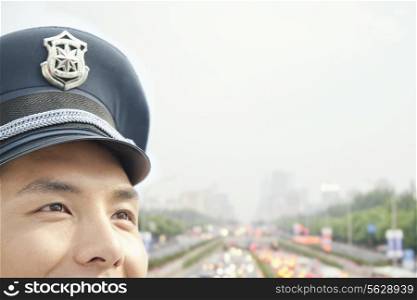 Police officer, half face, portrait