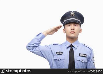 Police Officer Saluting, Studio Shot