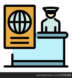 Police passport control icon. Outline police passport control vector icon color flat isolated. Police passport control icon color outline vector