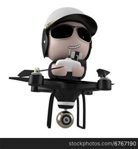 Policedrone Flying Isolated on White Background. 3D Character Illustration.