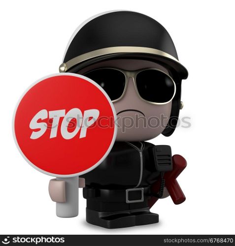 Policeman holding a stop sign. Isolated on white background with clipping path.