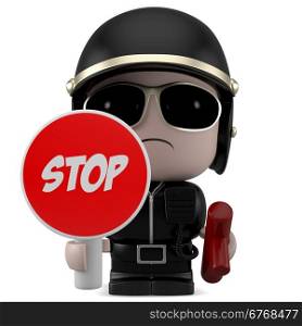 Policeman holding a stop sign. Isolated on white background with clipping path.