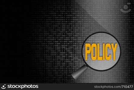 Policy word with binary background, 3D rendering