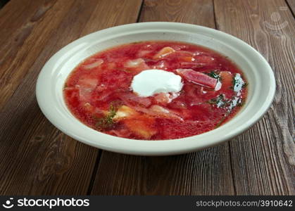 Polish barszcz -beetroot soup with egg ,popular in many Eastern and Central European cuisines.