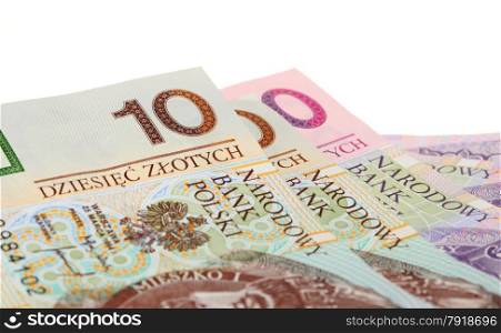 polish money banknote ten twenty zloty bill of Poland isolated on white. Finance economy.