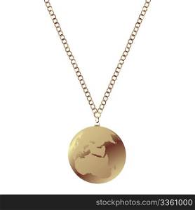 Polished gold necless with earth globe and chain