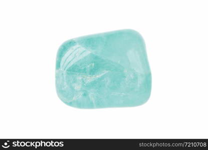 Polished pebbles of aquamarine gemstone (blue variety of beryl - beryllium ore) isolated on a white background