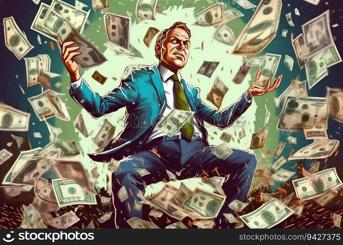 Politician Giving a Speech, with a Pile of Money Hidden Behind Him. Generative ai. High quality illustration. Politician Giving a Speech, with a Pile of Money Hidden Behind Him. Generative ai
