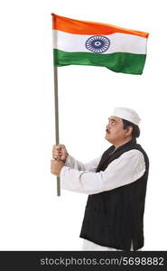 Politician holding Indian flag