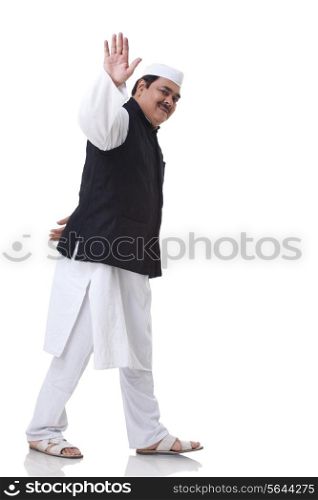 Politician waving over white background