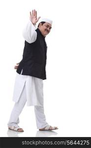 Politician waving over white background