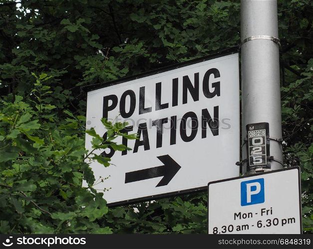 Polling station in London. A polling Station sign in London, UK