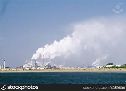 Pollution from a pulp mill by the river, Eureka, California, USA
