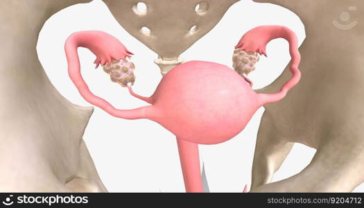 Polycystic ovary syndrome is an endocrine disorder that affects the ovaries and can lead to cystic effects. 3D rendering. Polycystic ovary syndrome is an endocrine disorder that affects the ovaries and can lead to cystic effects.