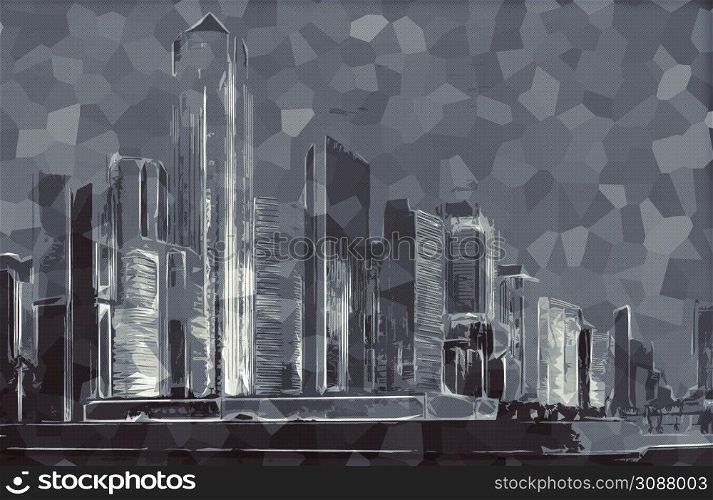 Polygonal City, future, futuristic concept, metropolis for Vr glasses, virtual reality abstract city, tech background,