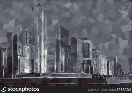 Polygonal City, future, futuristic concept, metropolis for Vr glasses, virtual reality abstract city, tech background,