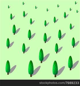 Polygonal Green Forest. Set of Trees Isolated on Green Background. Polygonal Green Forest.