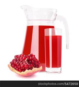 Pomegranate fruit juice in glass pitcher isolated on white background cutout